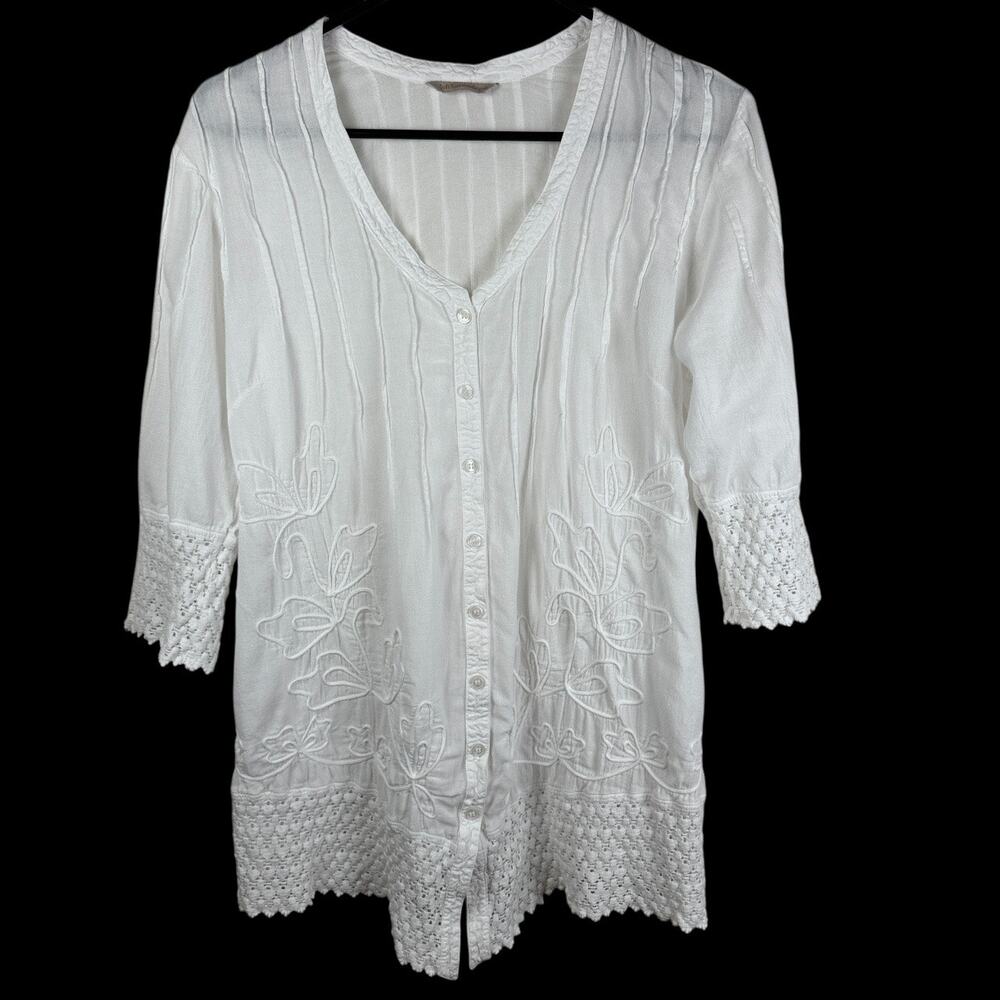 Soft Surroundings Cotton Tunic Blouse | White | Size Medium | Boho Cottagecore